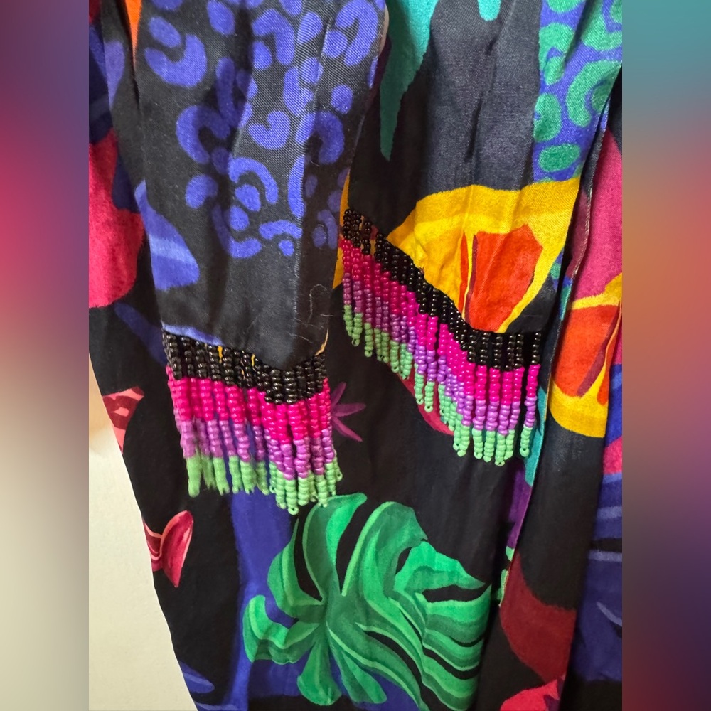 Farm Rio Mystic Jungle Fruit Tropical Boho Faux Wrap Black Jumpsuit Size Small - Picture 10 of 17